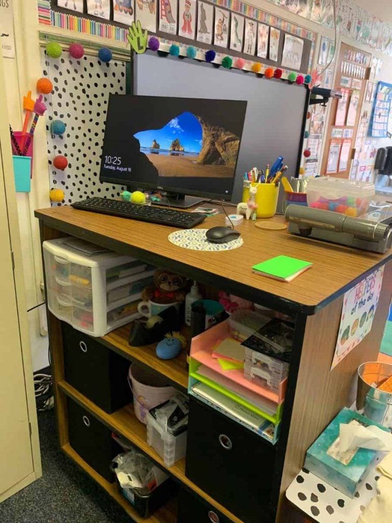 standing desk with lots of storage